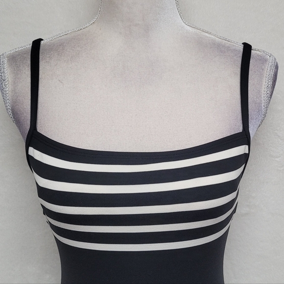 90s Vintage La Blanca Black White Striped Colorblock Mid Coverage Swimsuit 8 - Picture 3 of 14